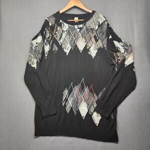 Mens 3XL Sweater Argyle Long Sleeve Crewneck Pullover Acrylic Classic Preppy